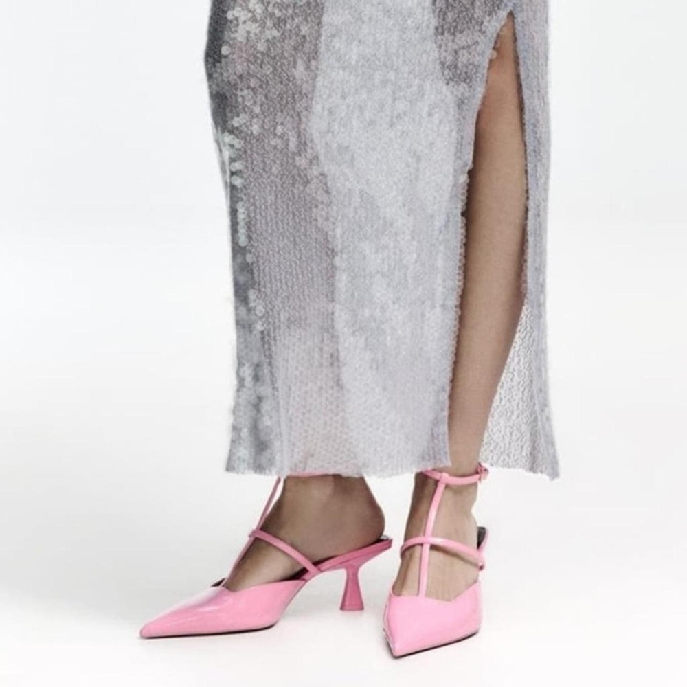 Zara Pink Strappy Slingbacks Pointed Toe Heels